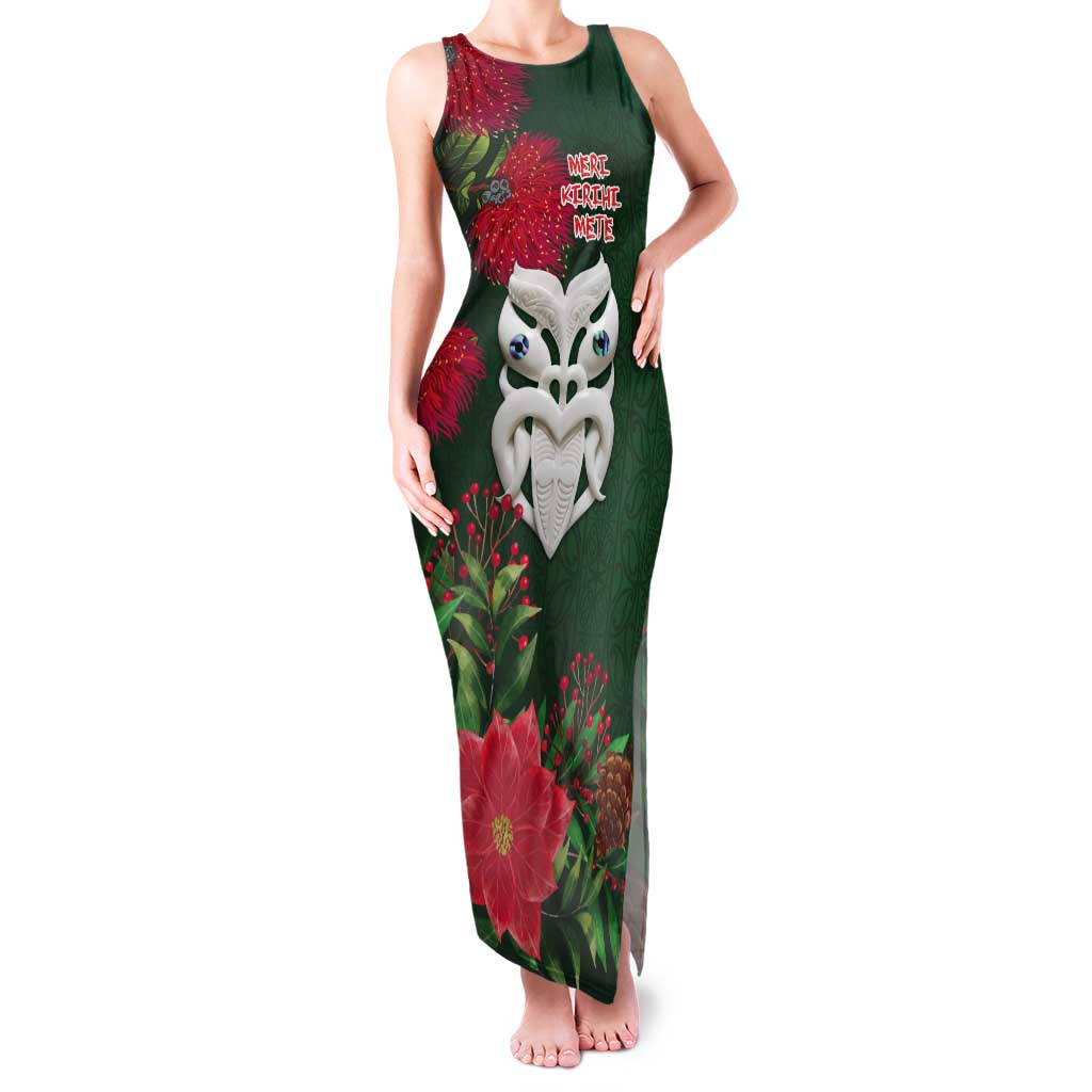 Maori Wheku Meri Kirihimete Personalised Tank Maxi Dress All Green Indigenous Maori Motif - Polynesian Pride