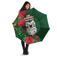 Maori Wheku Meri Kirihimete Personalised Umbrella All Green Indigenous Maori Motif - Polynesian Pride
