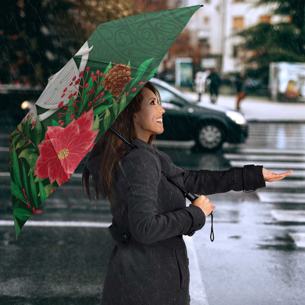 Maori Wheku Meri Kirihimete Personalised Umbrella All Green Indigenous Maori Motif - Polynesian Pride