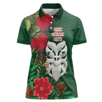Maori Wheku Meri Kirihimete Personalised Women Polo Shirt All Green Indigenous Maori Motif LT9 Female Green - Polynesian Pride