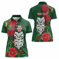Maori Wheku Meri Kirihimete Personalised Women Polo Shirt All Green Indigenous Maori Motif LT9 - Polynesian Pride
