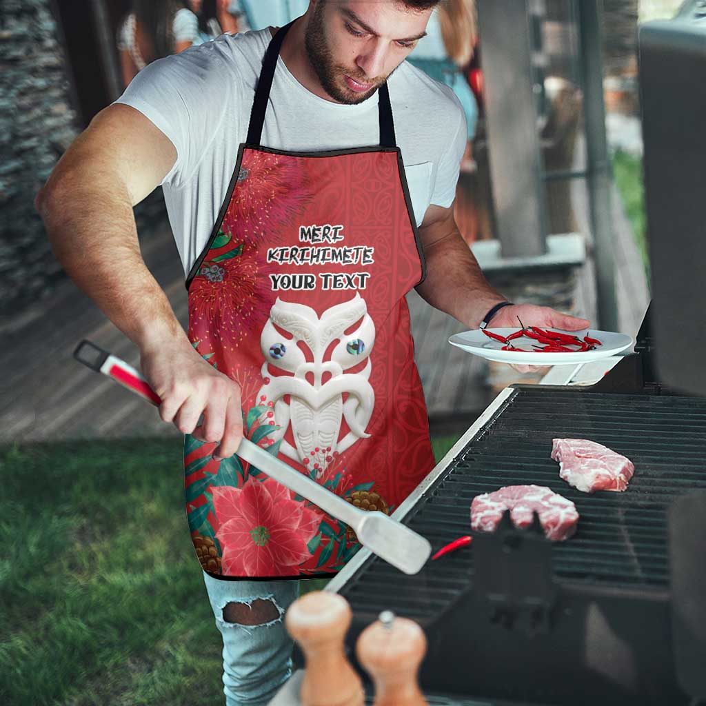 Maori Wheku Meri Kirihimete Personalised Apron All Red Indigenous Maori Motif - Polynesian Pride