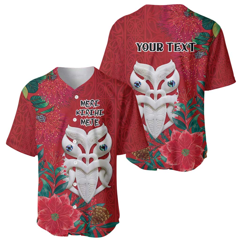 Maori Wheku Meri Kirihimete Personalised Baseball Jersey All Red Indigenous Maori Motif - Polynesian Pride