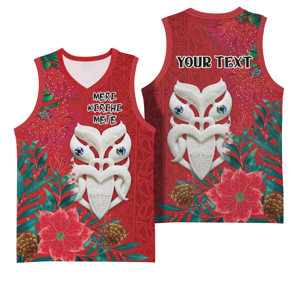 Maori Wheku Meri Kirihimete Personalised Basketball Jersey All Red Indigenous Maori Motif - Polynesian Pride