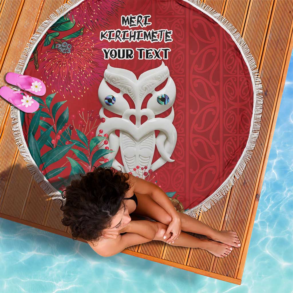 Maori Wheku Meri Kirihimete Personalised Beach Blanket All Red Indigenous Maori Motif - Polynesian Pride