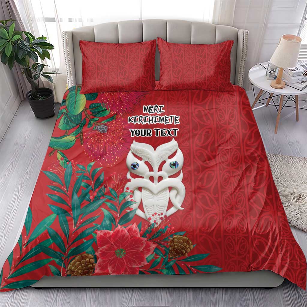 Maori Wheku Meri Kirihimete Personalised Bedding Set All Red Indigenous Maori Motif - Polynesian Pride