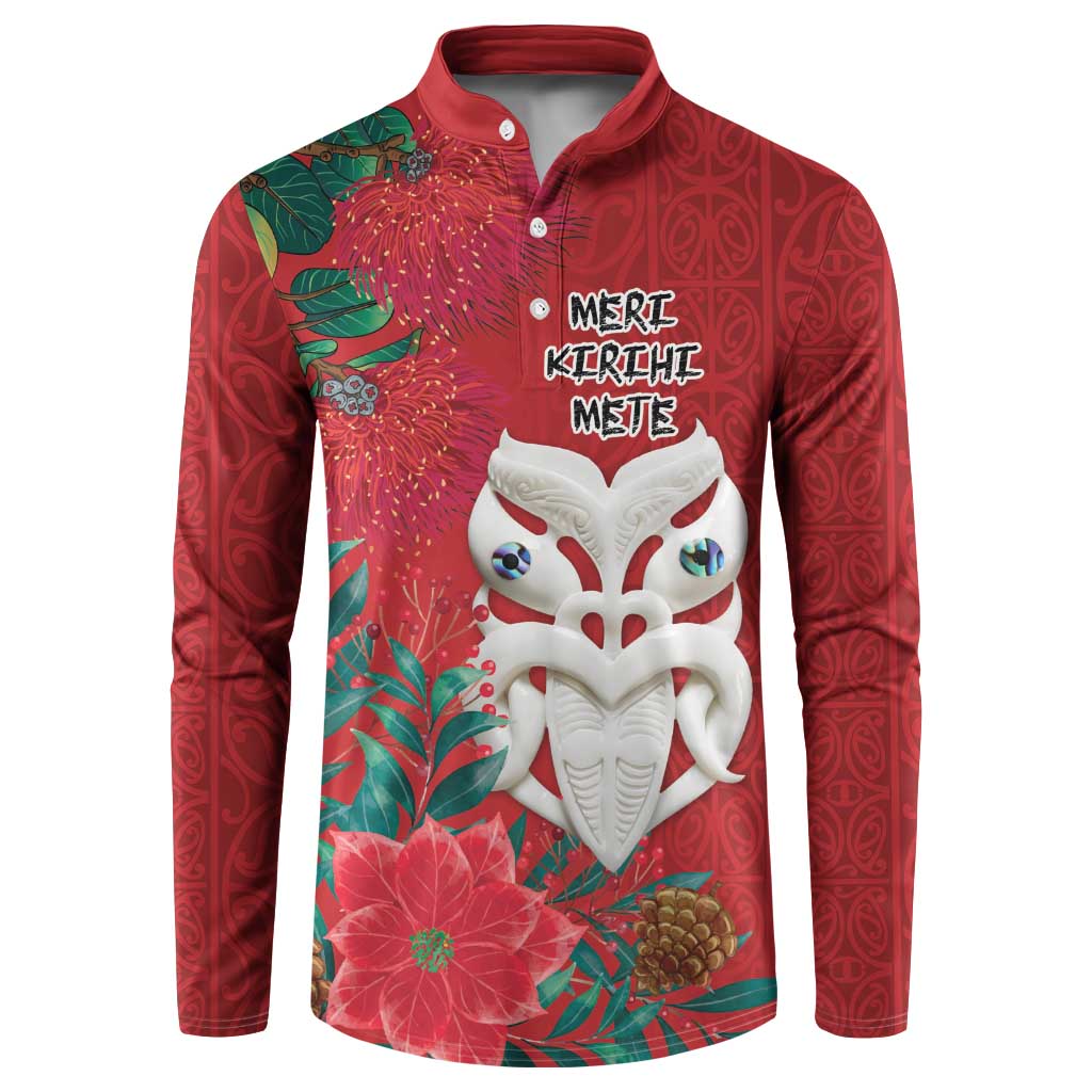 Maori Wheku Meri Kirihimete Personalised Button Sweatshirt All Red Indigenous Maori Motif - Polynesian Pride