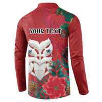 Maori Wheku Meri Kirihimete Personalised Button Sweatshirt All Red Indigenous Maori Motif - Polynesian Pride