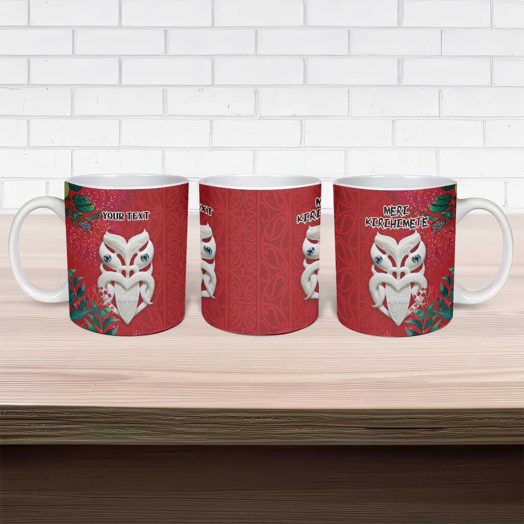 Maori Wheku Meri Kirihimete Personalised Ceramic Mug All Red Indigenous Maori Motif - Polynesian Pride