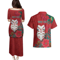 Maori Wheku Meri Kirihimete Personalised Couples Matching Puletasi and Hawaiian Shirt All Red Indigenous Maori Motif LT9 - Polynesian Pride