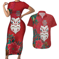 Maori Wheku Meri Kirihimete Personalised Couples Matching Short Sleeve Bodycon Dress and Hawaiian Shirt All Red Indigenous Maori Motif LT9 Red - Polynesian Pride