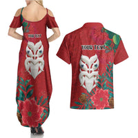Maori Wheku Meri Kirihimete Personalised Couples Matching Summer Maxi Dress and Hawaiian Shirt All Red Indigenous Maori Motif LT9 - Polynesian Pride