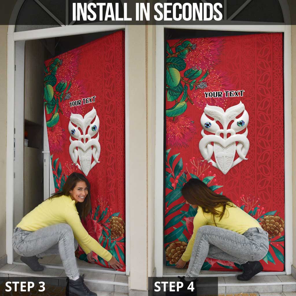 Maori Wheku Meri Kirihimete Personalised Door Cover All Red Indigenous Maori Motif - Polynesian Pride