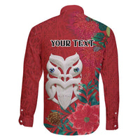 Maori Wheku Meri Kirihimete Personalised Family Matching Long Sleeve Bodycon Dress and Hawaiian Shirt All Red Indigenous Maori Motif - Polynesian Pride