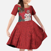 Maori Wheku Meri Kirihimete Personalised Family Matching Mermaid Dress and Hawaiian Shirt All Red Indigenous Maori Motif - Polynesian Pride