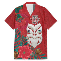 Maori Wheku Meri Kirihimete Personalised Family Matching Mermaid Dress and Hawaiian Shirt All Red Indigenous Maori Motif - Polynesian Pride