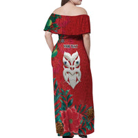 Maori Wheku Meri Kirihimete Personalised Family Matching Off Shoulder Maxi Dress and Hawaiian Shirt All Red Indigenous Maori Motif - Polynesian Pride