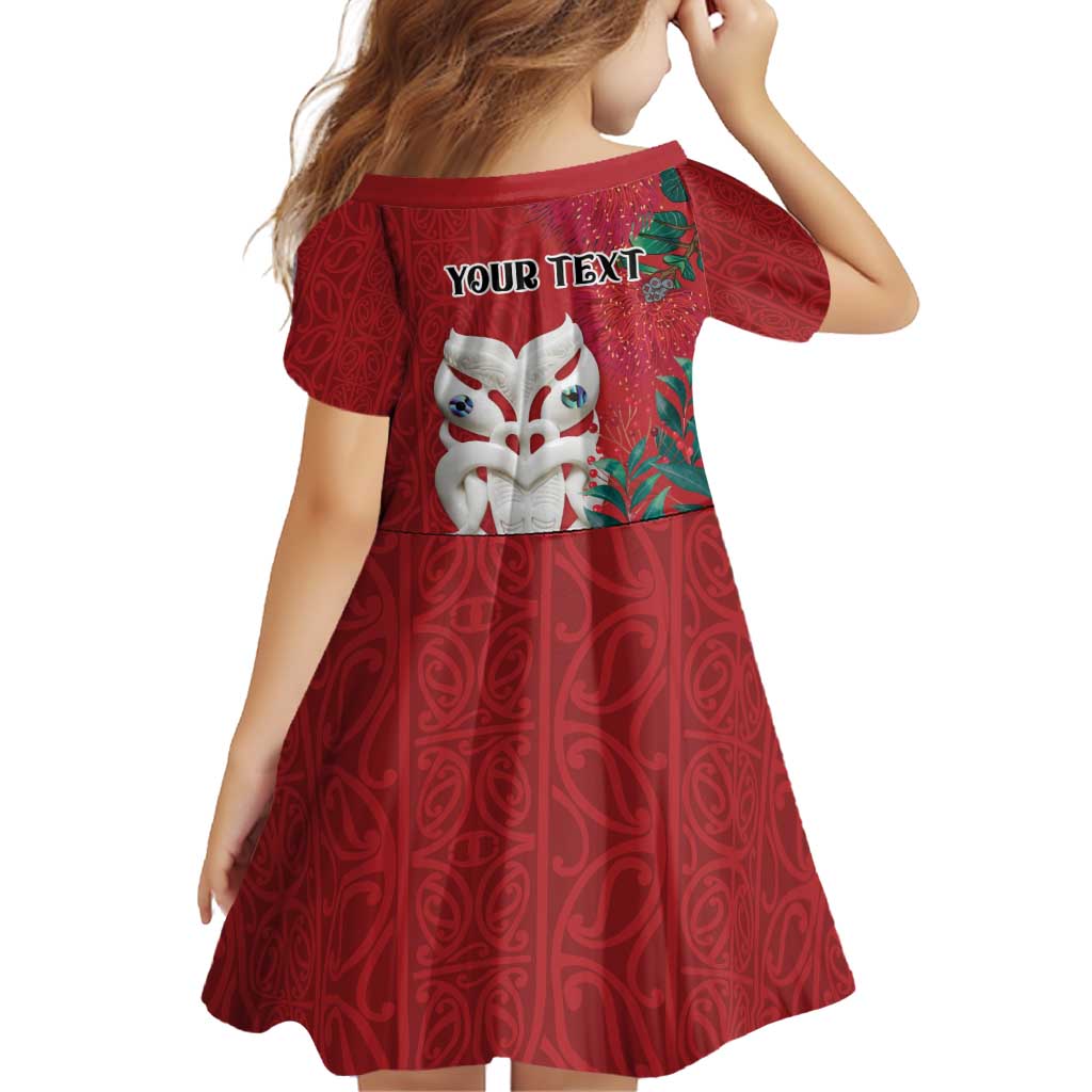 Maori Wheku Meri Kirihimete Personalised Family Matching Off Shoulder Short Dress and Hawaiian Shirt All Red Indigenous Maori Motif - Polynesian Pride