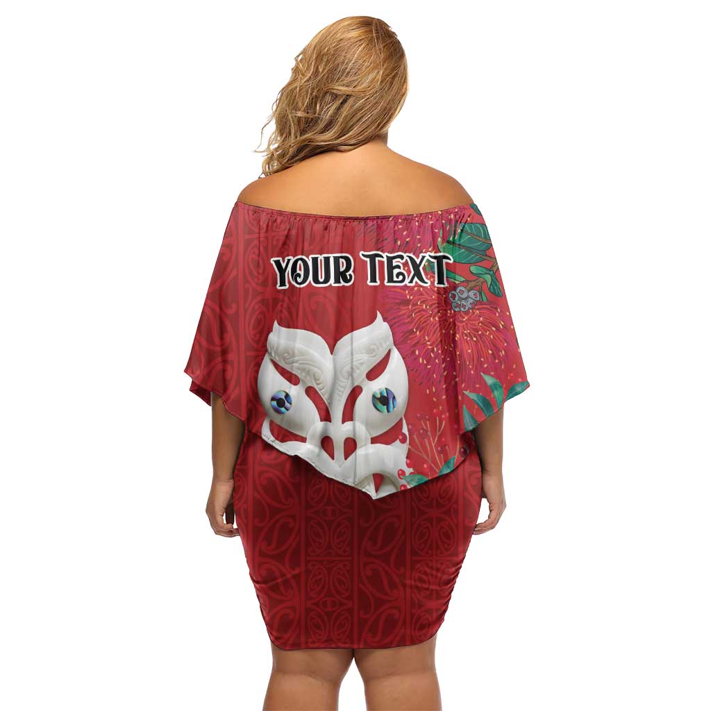 Maori Wheku Meri Kirihimete Personalised Family Matching Off Shoulder Short Dress and Hawaiian Shirt All Red Indigenous Maori Motif - Polynesian Pride