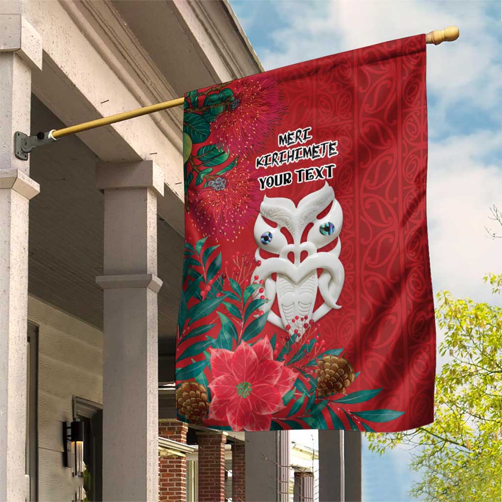 Maori Wheku Meri Kirihimete Personalised Garden Flag All Red Indigenous Maori Motif - Polynesian Pride