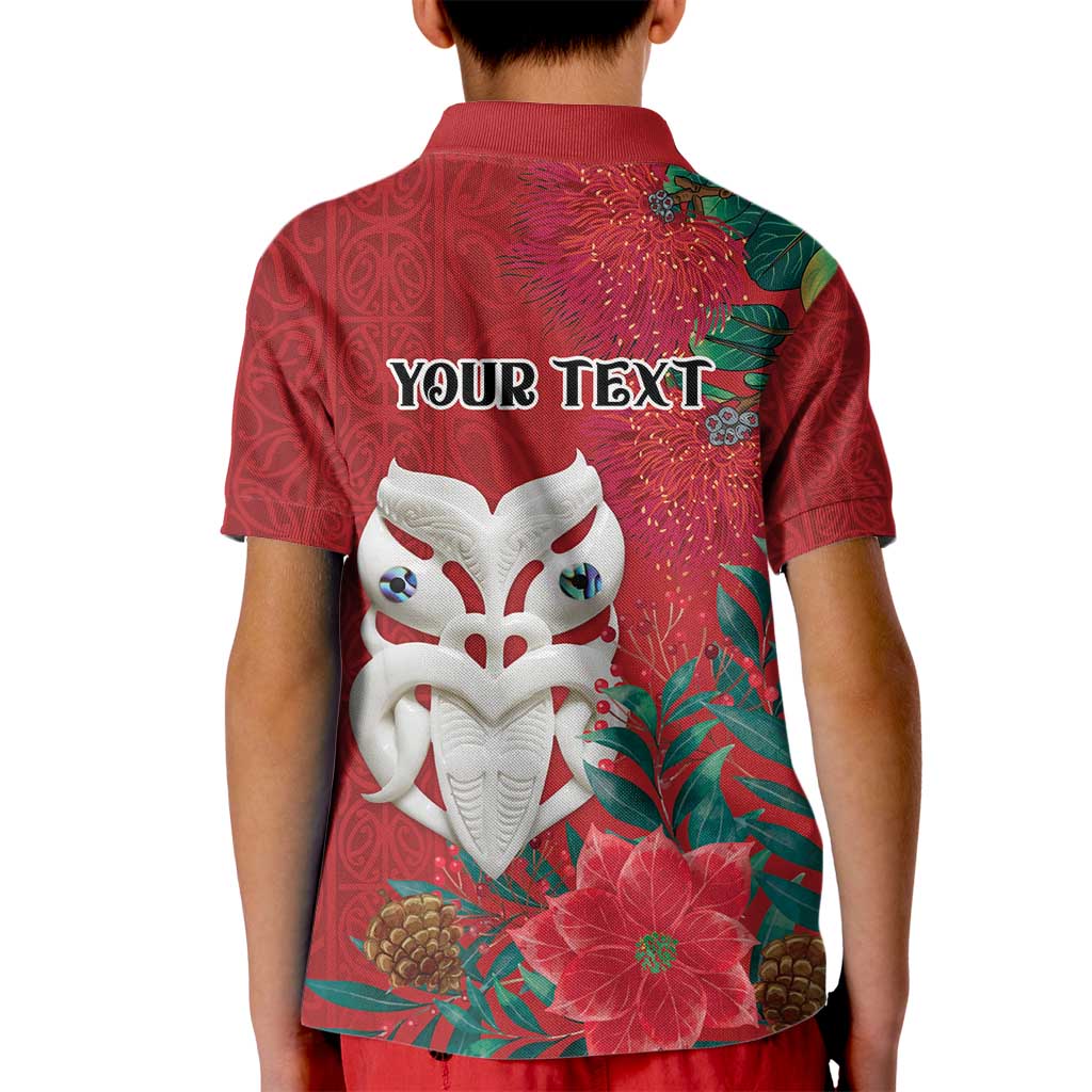 Maori Wheku Meri Kirihimete Personalised Kid Polo Shirt All Red Indigenous Maori Motif - Polynesian Pride