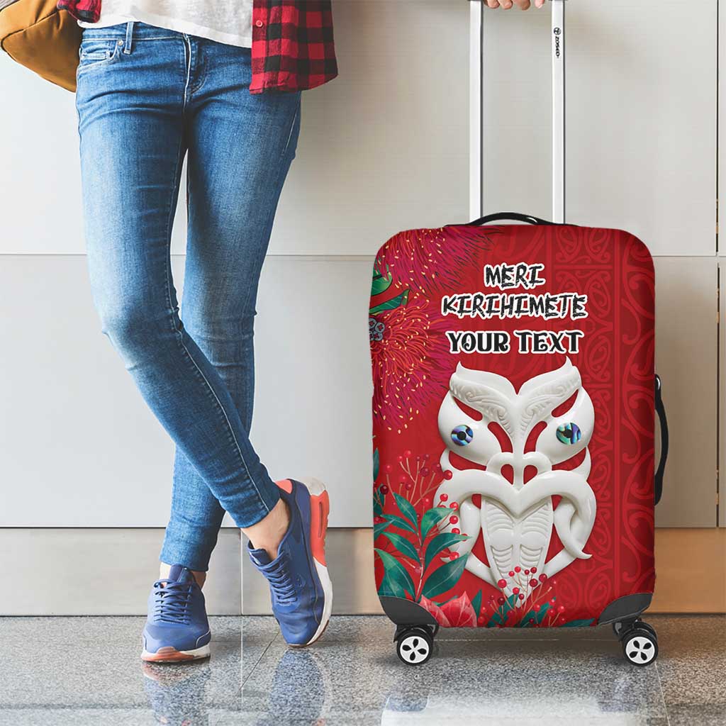 Maori Wheku Meri Kirihimete Personalised Luggage Cover All Red Indigenous Maori Motif - Polynesian Pride