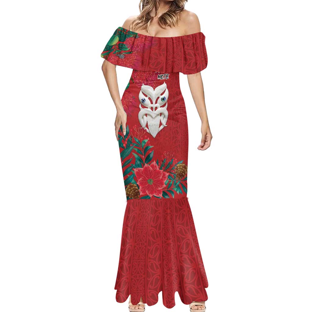 Maori Wheku Meri Kirihimete Personalised Mermaid Dress All Red Indigenous Maori Motif - Polynesian Pride