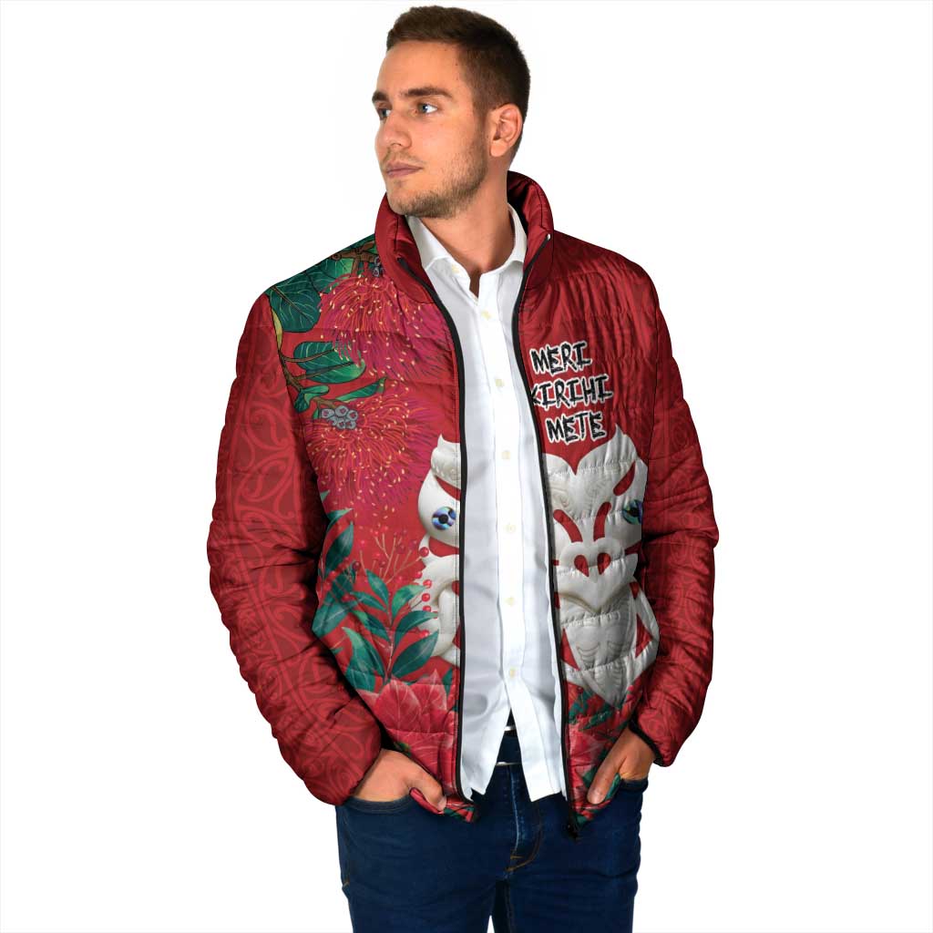Maori Wheku Meri Kirihimete Personalised Padded Jacket All Red Indigenous Maori Motif - Polynesian Pride