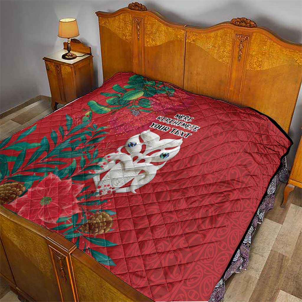 Maori Wheku Meri Kirihimete Personalised Quilt All Red Indigenous Maori Motif - Polynesian Pride