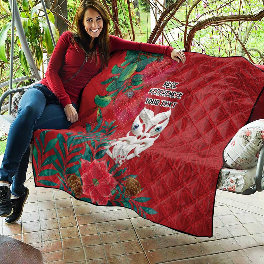 Maori Wheku Meri Kirihimete Personalised Quilt All Red Indigenous Maori Motif - Polynesian Pride