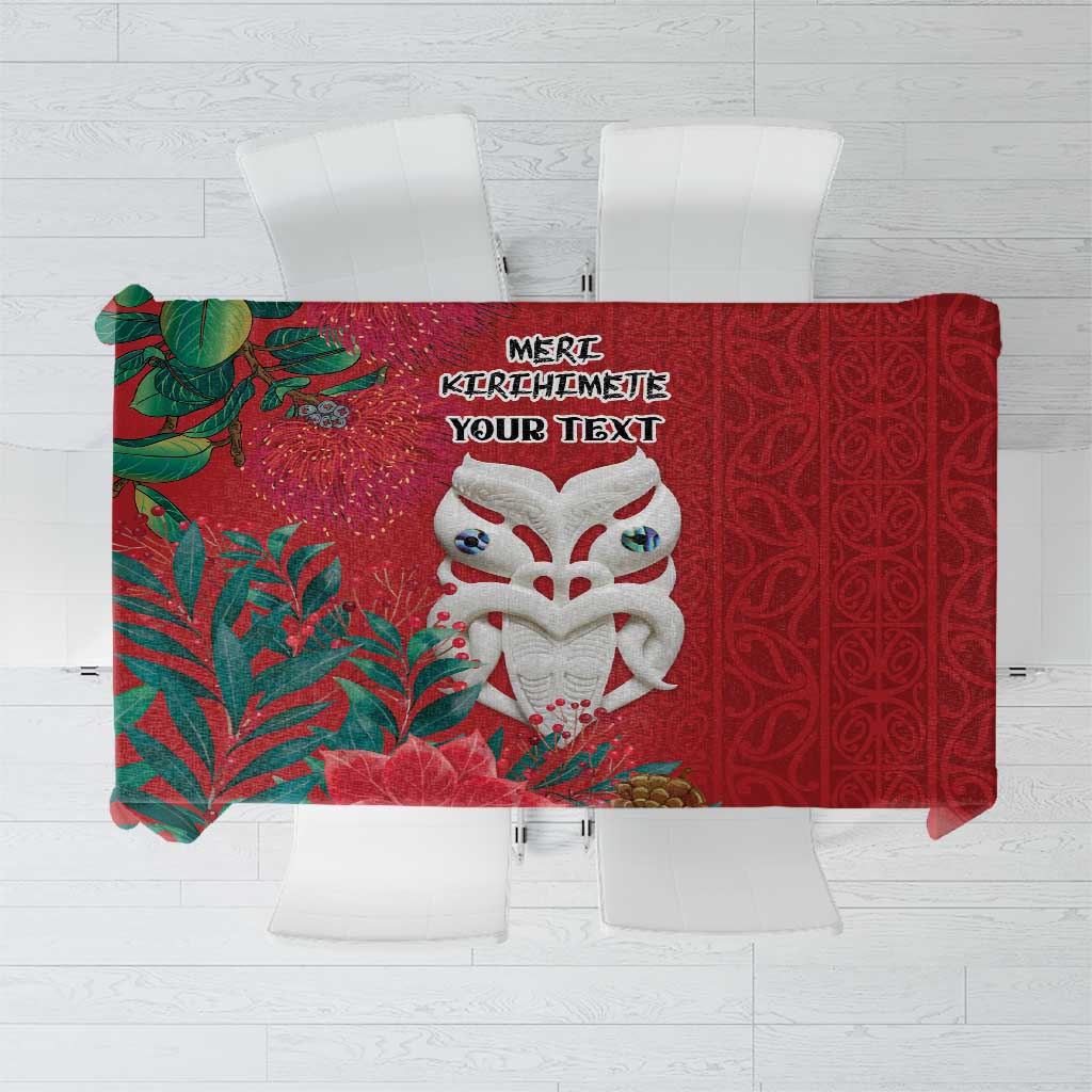 Maori Wheku Meri Kirihimete Personalised Tablecloth All Red Indigenous Maori Motif - Polynesian Pride
