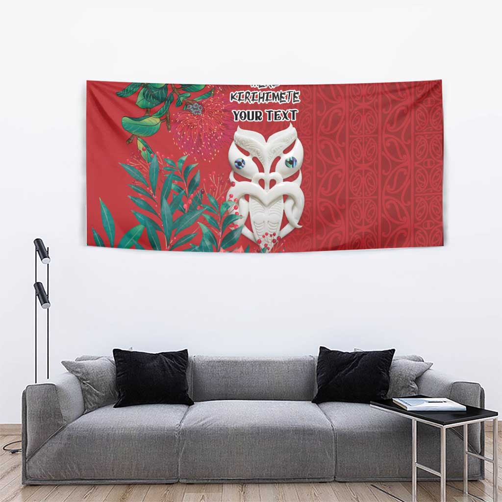 Maori Wheku Meri Kirihimete Personalised Tapestry All Red Indigenous Maori Motif - Polynesian Pride