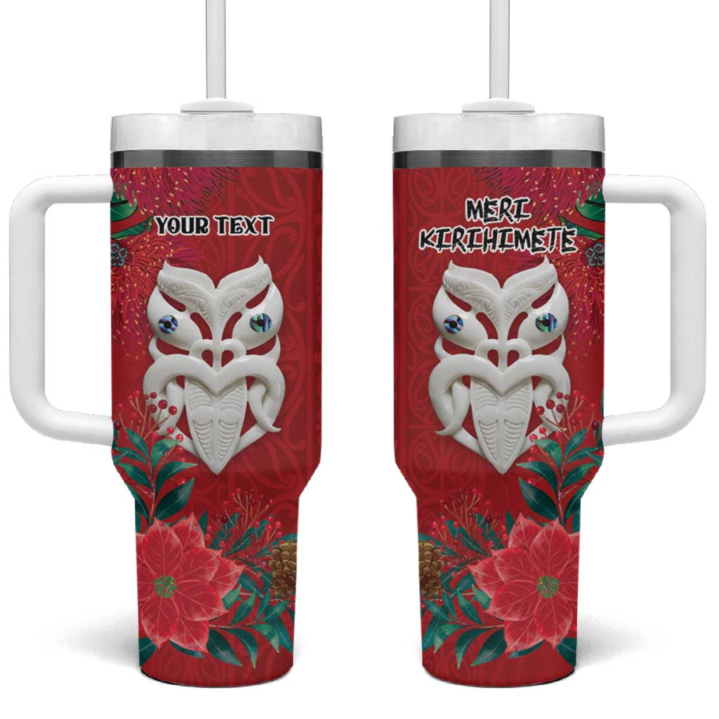 Maori Wheku Meri Kirihimete Personalised Tumbler With Handle All Red Indigenous Maori Motif - Polynesian Pride