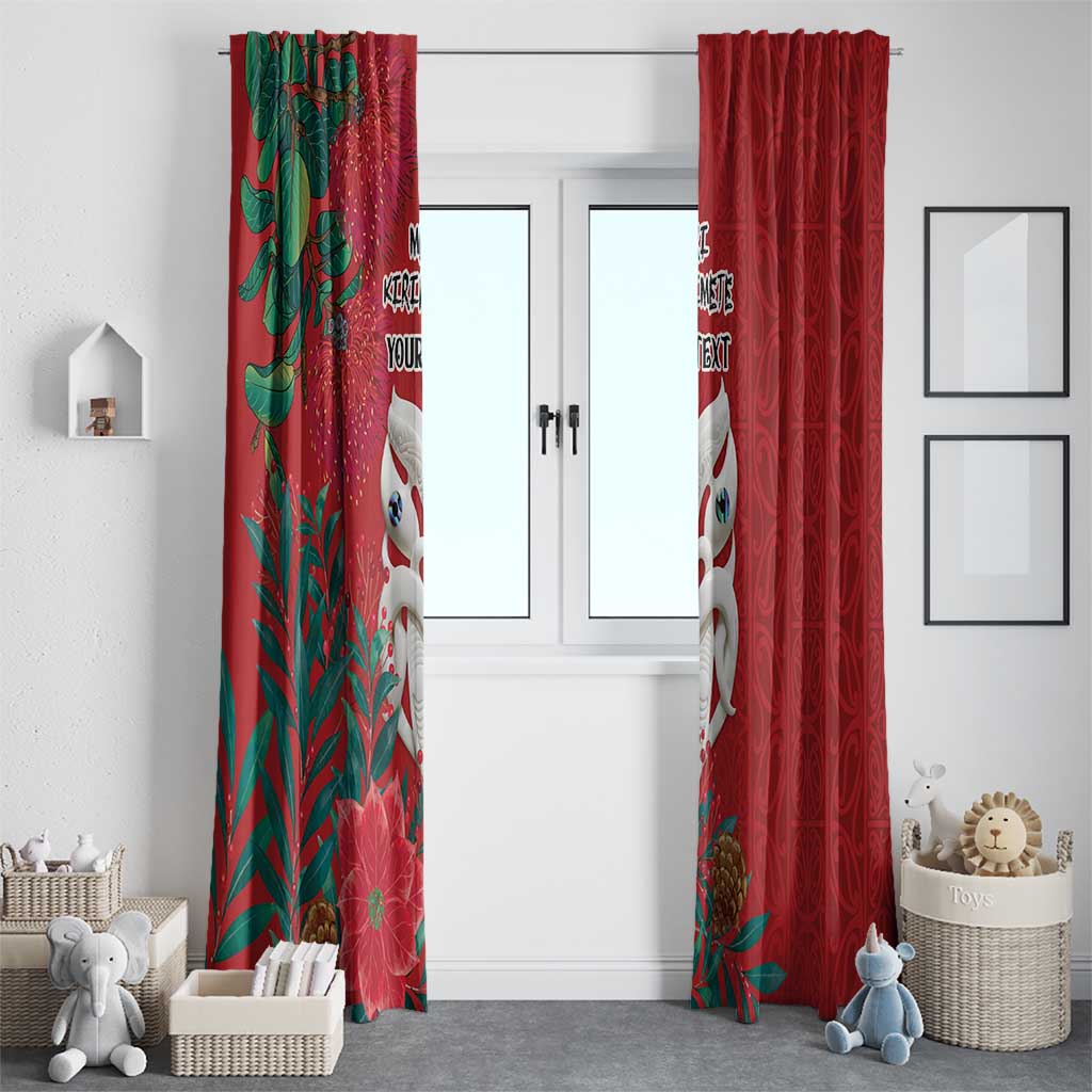 Maori Wheku Meri Kirihimete Personalised Window Curtain All Red Indigenous Maori Motif - Polynesian Pride