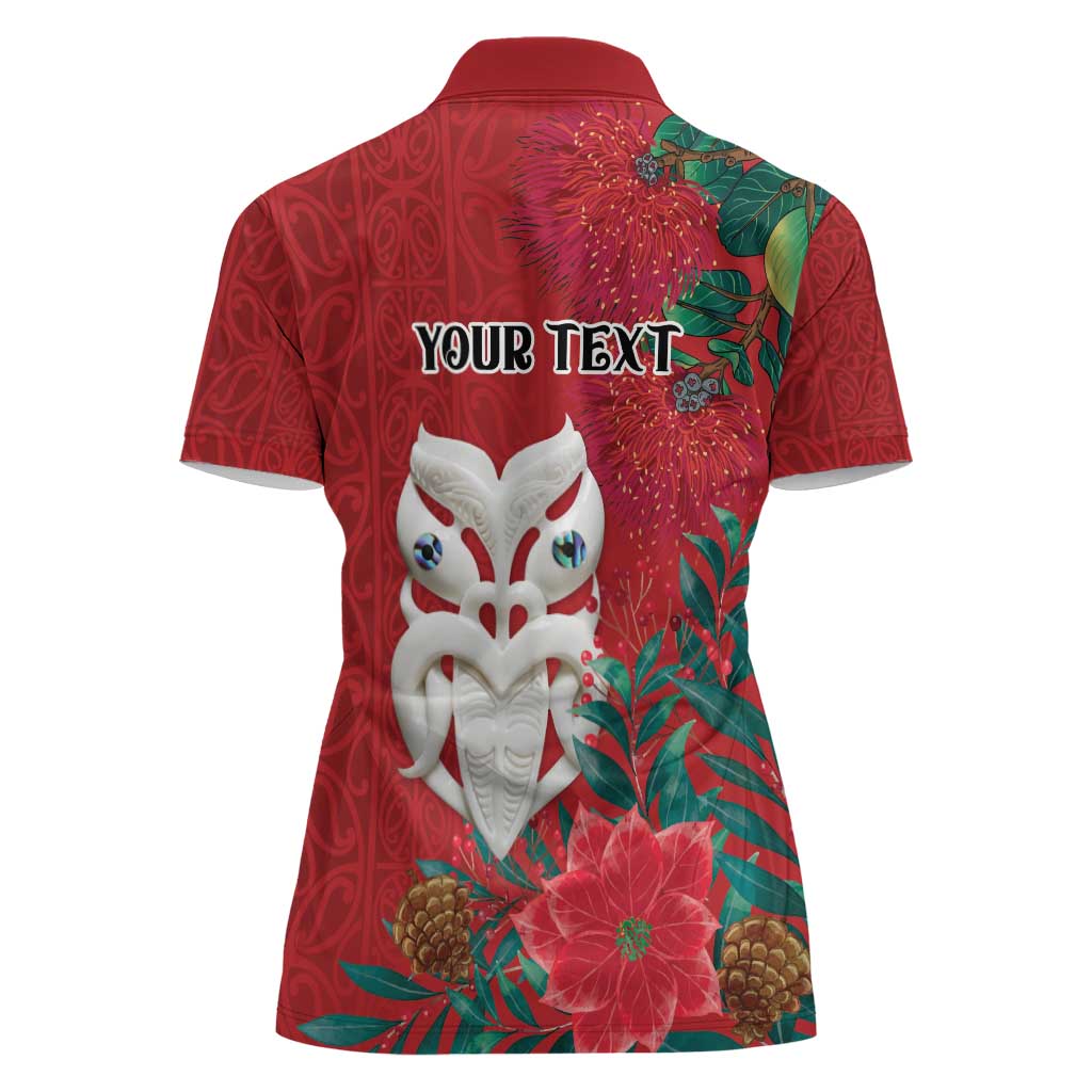 Maori Wheku Meri Kirihimete Personalised Women Polo Shirt All Red Indigenous Maori Motif LT9 - Polynesian Pride