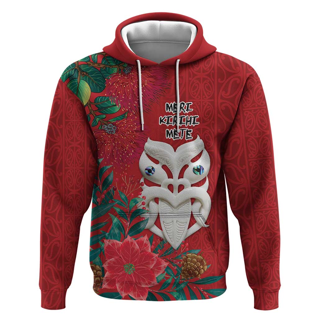 Maori Wheku Meri Kirihimete Personalised Zip Hoodie All Red Indigenous Maori Motif - Polynesian Pride