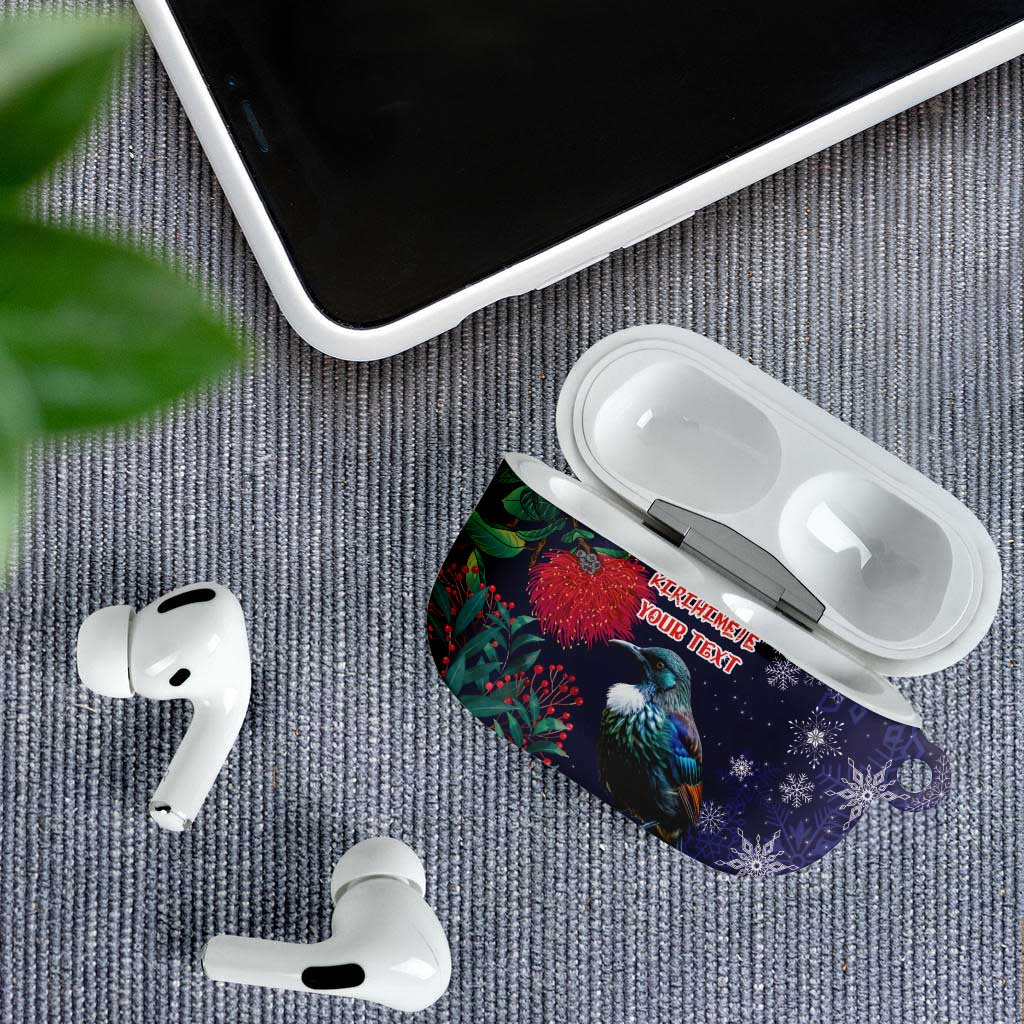 Tui Meri Kirihimete Personalised AirPods Case Pohutukawa Flowers Blue Motif - Polynesian Pride