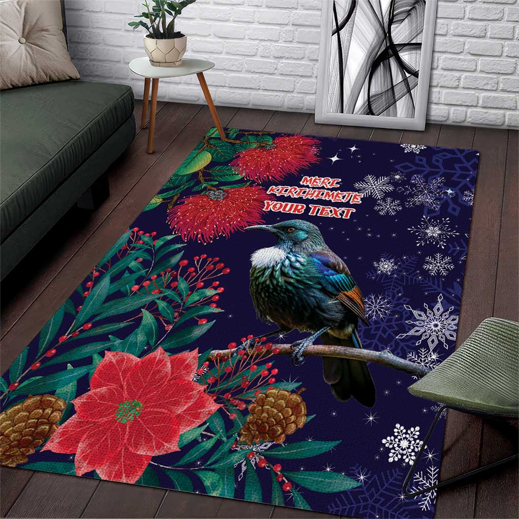 Tui Meri Kirihimete Personalised Area Rug Pohutukawa Flowers Blue Motif - Polynesian Pride