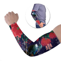 Tui Meri Kirihimete Personalised Arm Sleeves Pohutukawa Flowers Blue Motif - Polynesian Pride