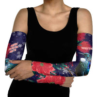 Tui Meri Kirihimete Personalised Arm Sleeves Pohutukawa Flowers Blue Motif - Polynesian Pride