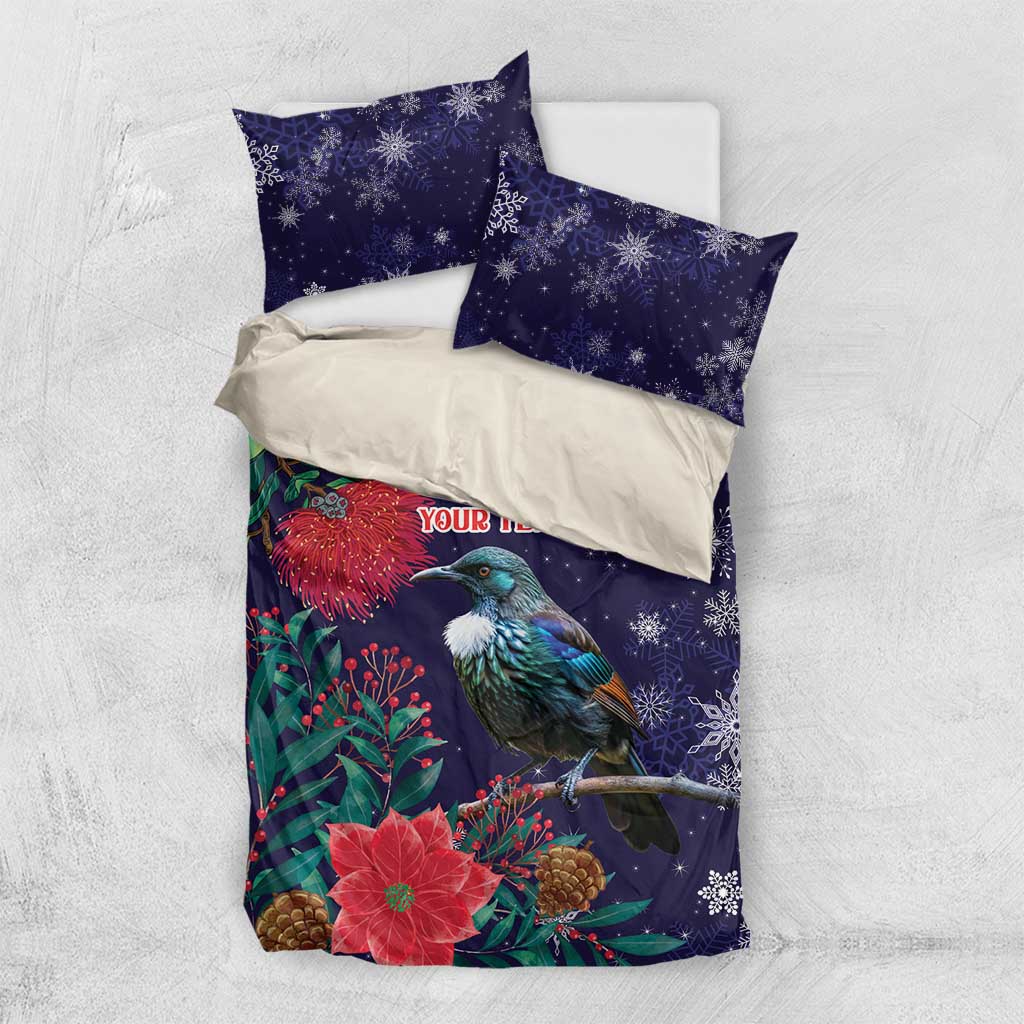 Tui Meri Kirihimete Personalised Bedding Set Pohutukawa Flowers Blue Motif - Polynesian Pride