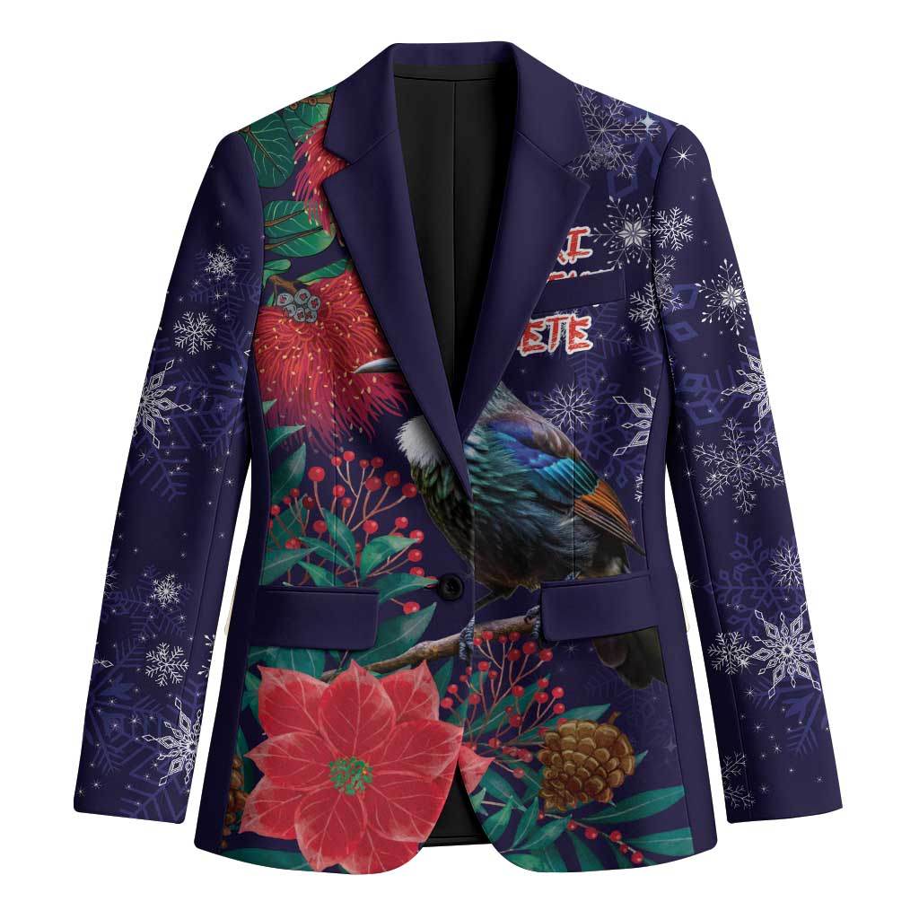 Tui Meri Kirihimete Personalised Blazer Pohutukawa Flowers Blue Motif - Polynesian Pride