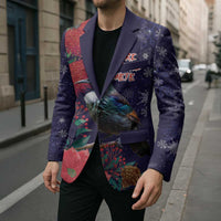 Tui Meri Kirihimete Personalised Blazer Pohutukawa Flowers Blue Motif - Polynesian Pride