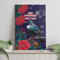 Tui Meri Kirihimete Personalised Canvas Wall Art Pohutukawa Flowers Blue Motif - Polynesian Pride