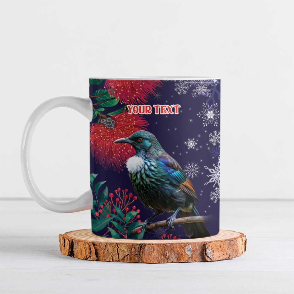 Tui Meri Kirihimete Personalised Ceramic Mug Pohutukawa Flowers Blue Motif - Polynesian Pride
