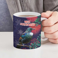 Tui Meri Kirihimete Personalised Ceramic Mug Pohutukawa Flowers Blue Motif - Polynesian Pride