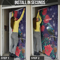 Tui Meri Kirihimete Personalised Door Cover Pohutukawa Flowers Blue Motif - Polynesian Pride