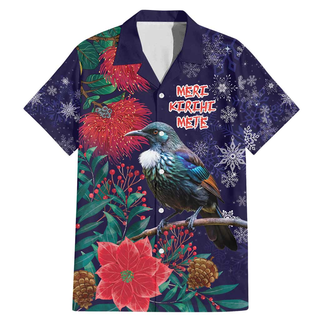 Tui Meri Kirihimete Personalised Family Matching Mermaid Dress and Hawaiian Shirt Pohutukawa Flowers Blue Motif - Polynesian Pride