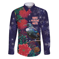 Tui Meri Kirihimete Personalised Family Matching Mermaid Dress and Hawaiian Shirt Pohutukawa Flowers Blue Motif - Polynesian Pride