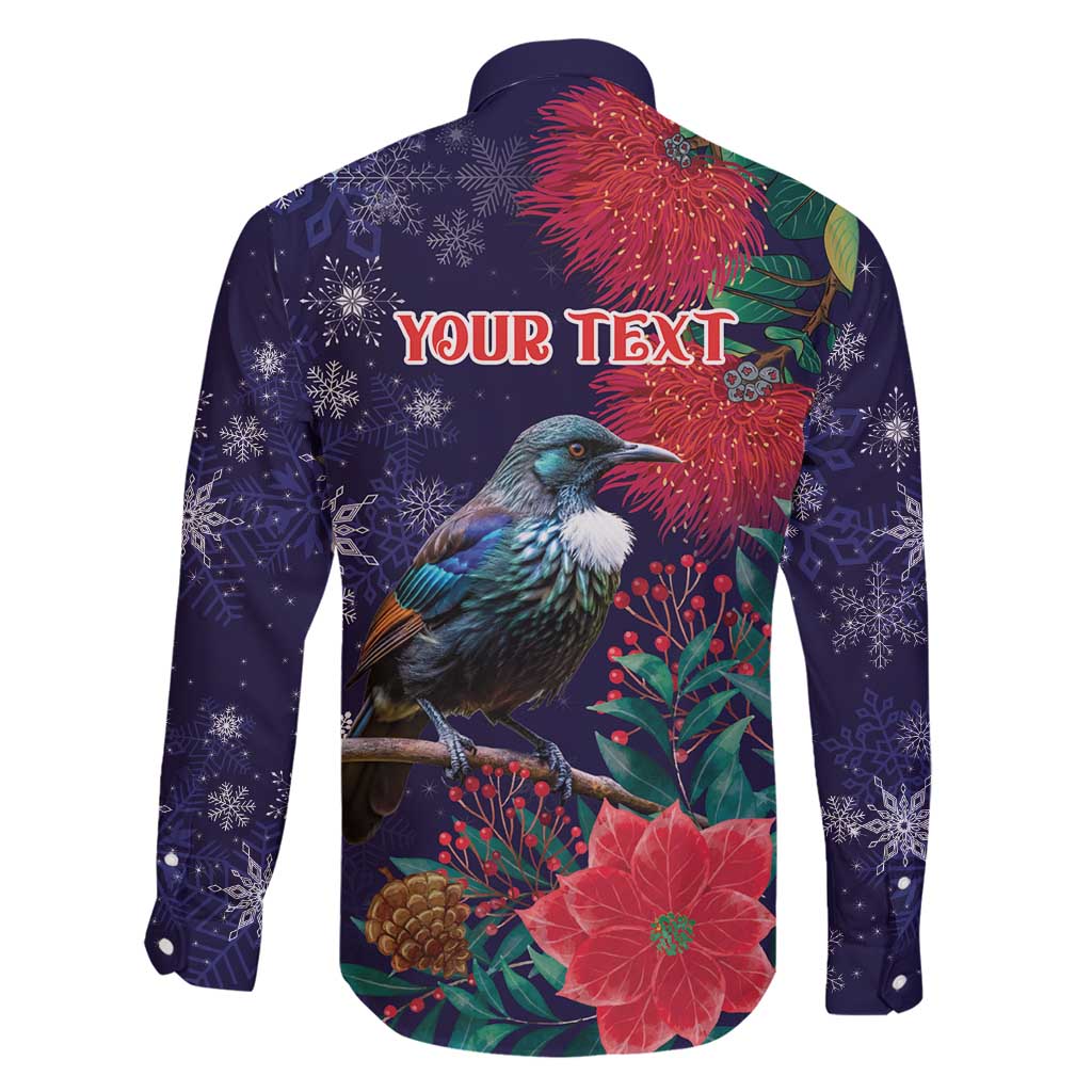 Tui Meri Kirihimete Personalised Family Matching Mermaid Dress and Hawaiian Shirt Pohutukawa Flowers Blue Motif - Polynesian Pride